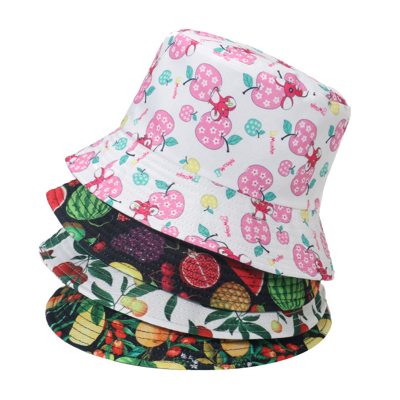 2024 Spring and Summer New Fruit Print Fisherman Hat for Men and Women Small Fresh Watermelon Apple Fisherman Hat Sun Hat for Women