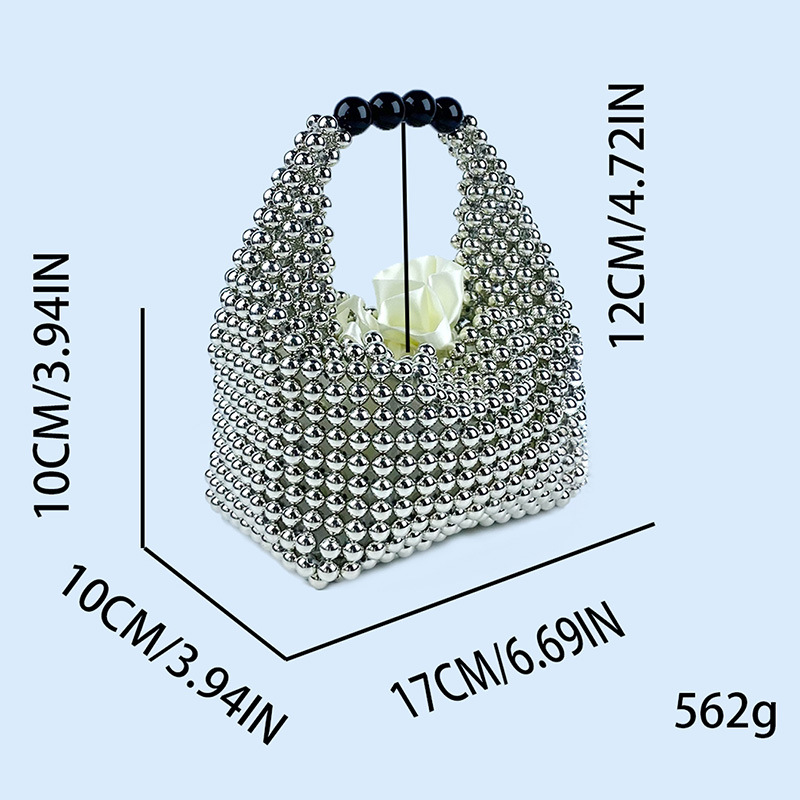 412g Weight Polyester Lining Material Beading Fashion Element String Closure Type Top Handle Strap Type Bucket Bag Bags Type Daily, Street, Shopping Occasion Plastic Material New Year Festival Solid Color Pattern All Seasons Season Women's Gender Elegant, Streetwear Style Pillow Shape Shape Small Size Women's Small Plastic Solid Color Elegant Streetwear Beading Pillow Shape String Bucket Bag 18