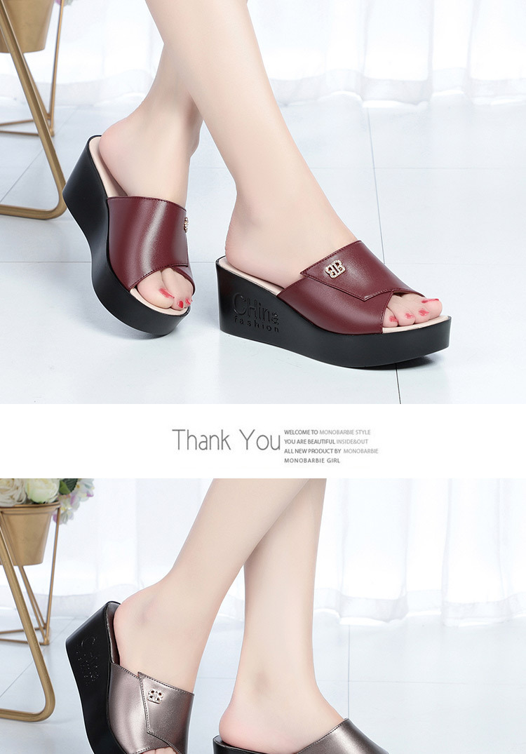 Dép sandal nữ da thật đế xuồng bệt mẫu mới — Đỏ rượu chi tiết 11