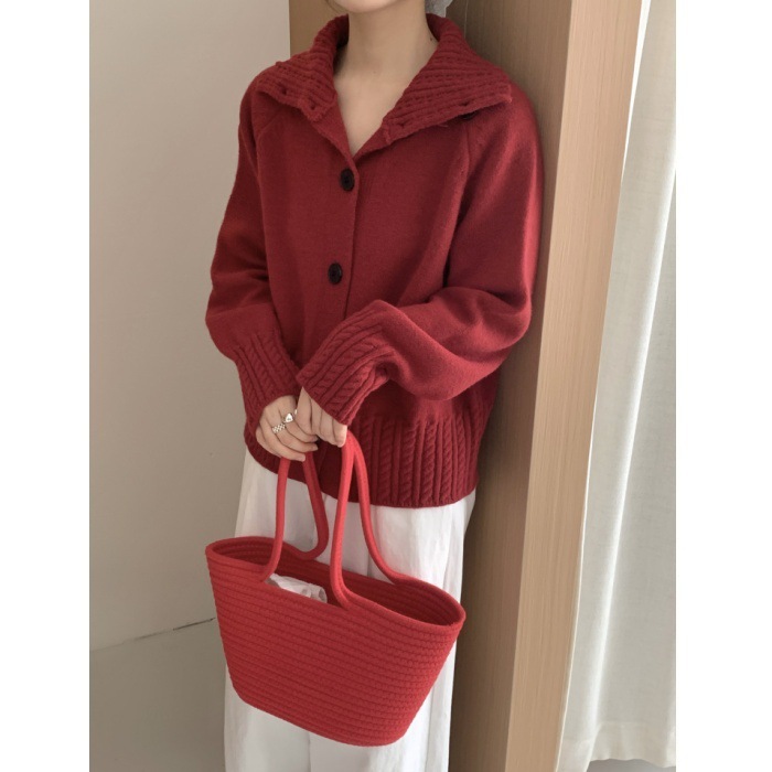 立领麻花袖毛衣女2025超火毛衣秋冬软糯复古针织衫外套休闲上衣|undefined