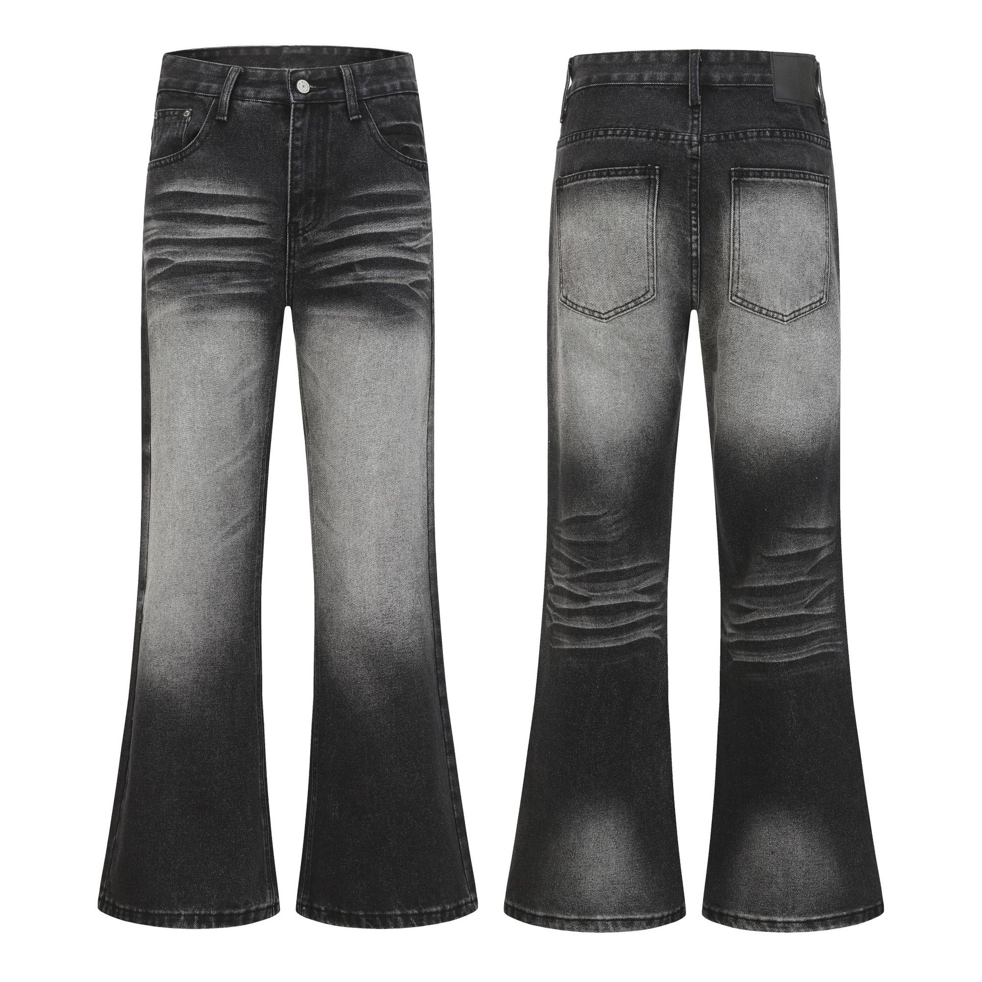 Men's Clothing Retro Distressed Washed Whiskered Straight Leg Flared Jeans For Men New Style Versatile Loose Fit Long Pants_mkmklike.com
