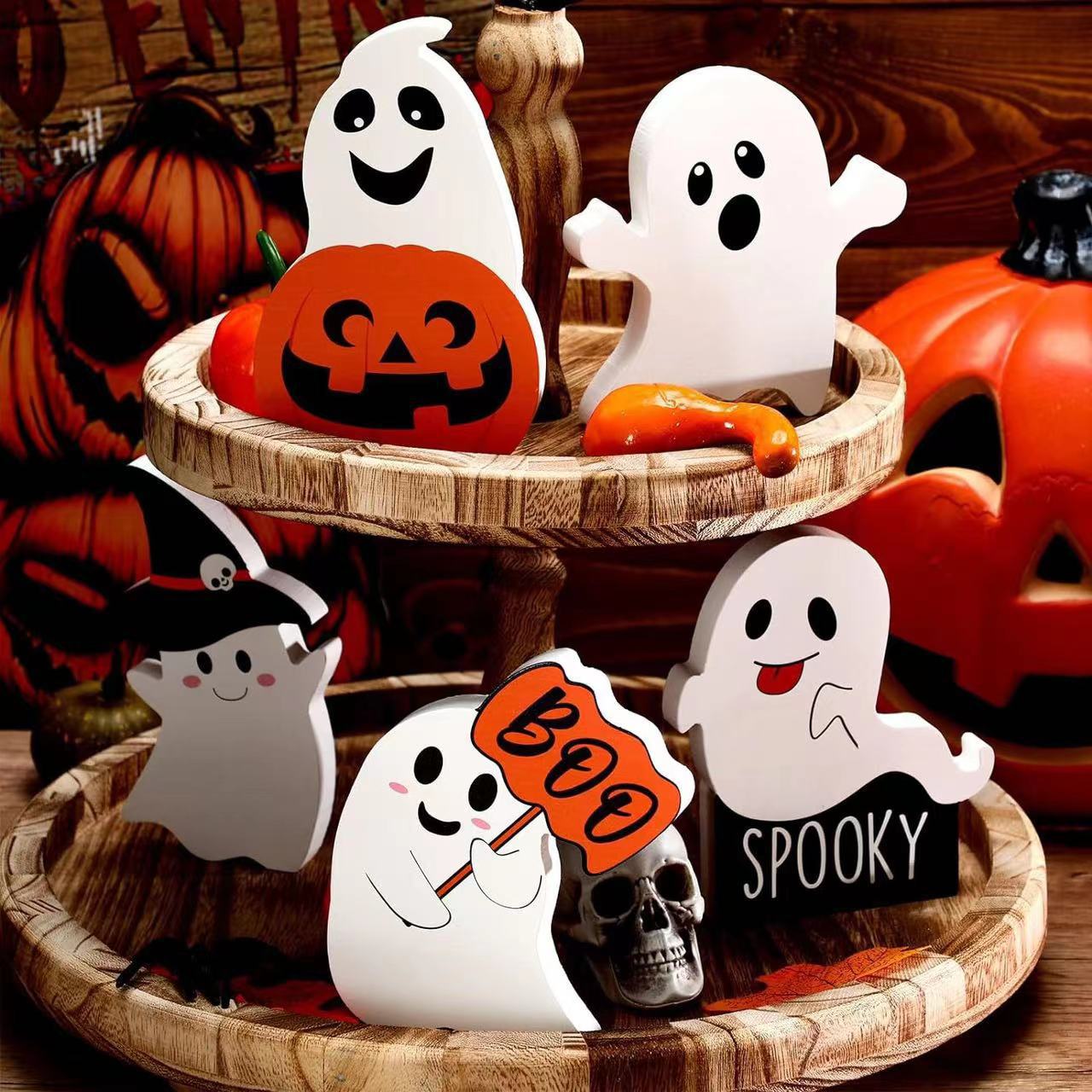 Decorațiuni de Halloween cu fantome drăguțe noi, set de 5 piese, decorațiuni pentru birou, material PVC_voghion.com