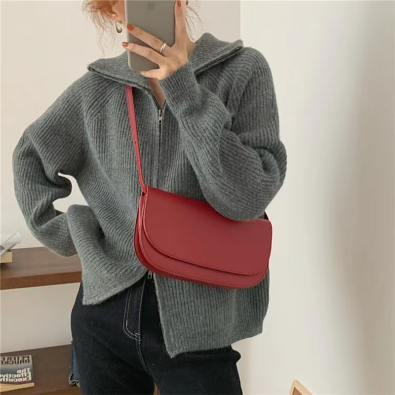 Coreano con solapa de doble cremallera de color sólido cardigan de punto de mujer otoño y invierno nuevo suéter suave pegajoso abrigo suelto image 3