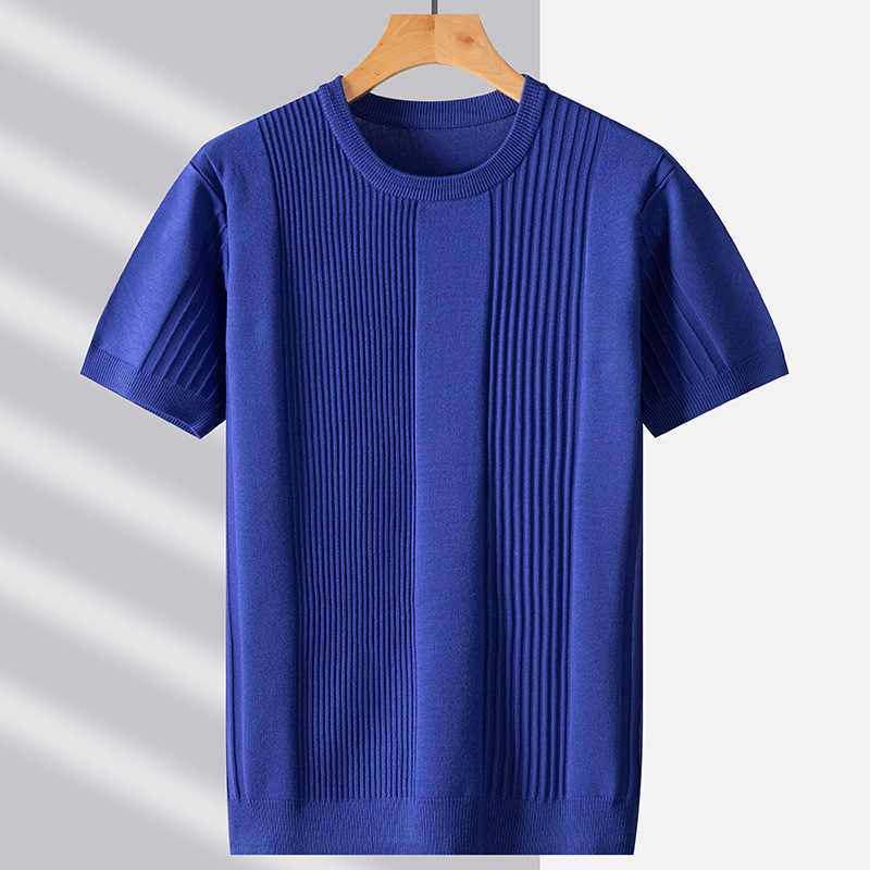 Autumn Short-Sleeved Round Neck Pullover Knitwear Half-Sleeved Knitwear Loose Large Size Men's Winter Bottoming Knitwear Stripes Trendy