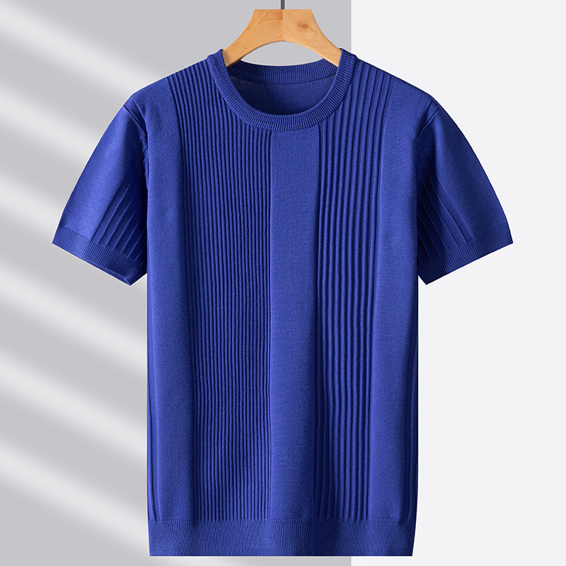 Autumn Short-Sleeved Round Neck Pullover Knitwear Half-Sleeved Knitwear Loose Large Size Men's Winter Bottoming Knitwear Stripes Trendy