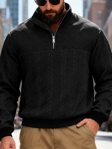 Cross-border American retro casual stand-collar zipper pullover loose knit heavy stitching jacquard autumn and winter long-sleeved hoodie