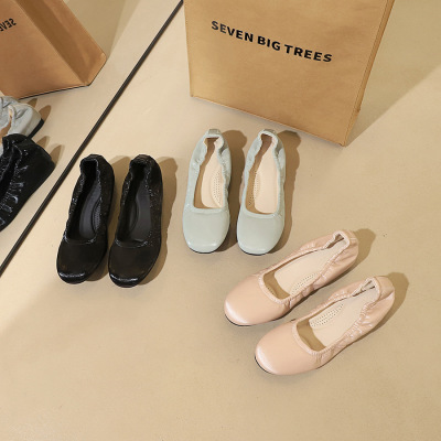 135 French style sweet round toe rolled shoes with flat bottom and shallow mouth for women, comfortable to step on, soft