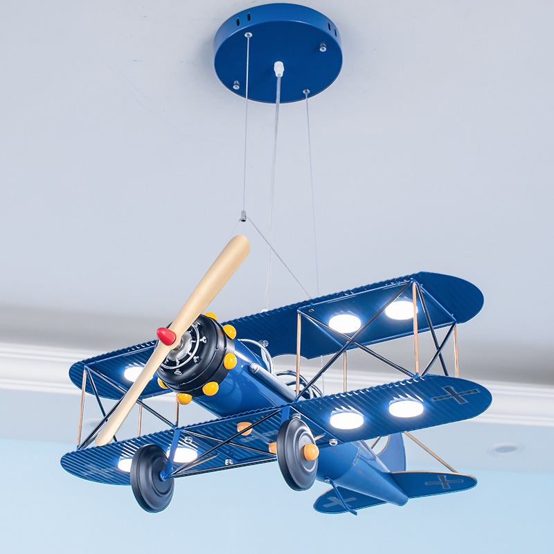 Retro avión habitación de los niños niño dormitorio lámpara techo americano europeo dibujos animados creativo LED protección para los ojos