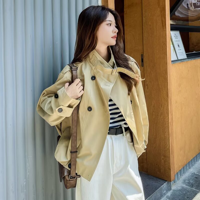 韩版工装时髦外套女2025早秋新款宽松巨显白卡其色翻领韩系夹克潮|undefined