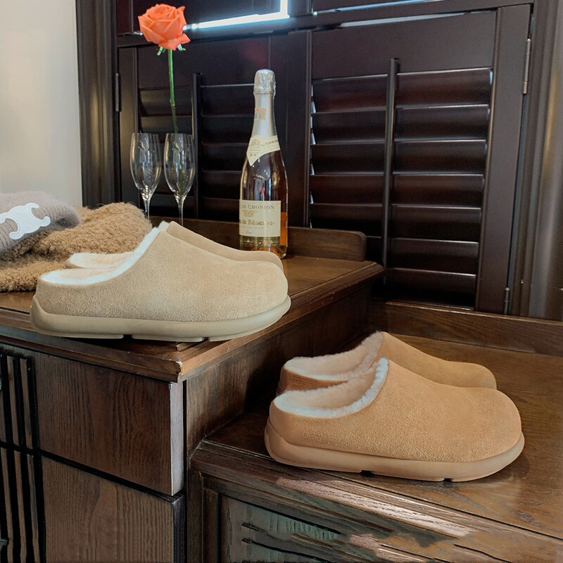 Little Potato Snow Boots Women's Autumn and Winter Plush Fur Shoes Warm Slip-On Half-Slip Cotton Shoes for Outerwear Muller Birkenstock Shoes