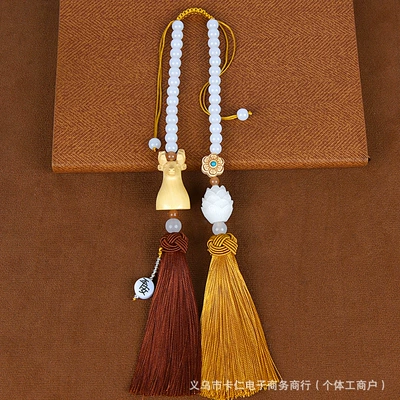 Car hanging – Boxwood Small Buddha Car Pendant - yilu-has-you-double-tassels-coffee-yellow