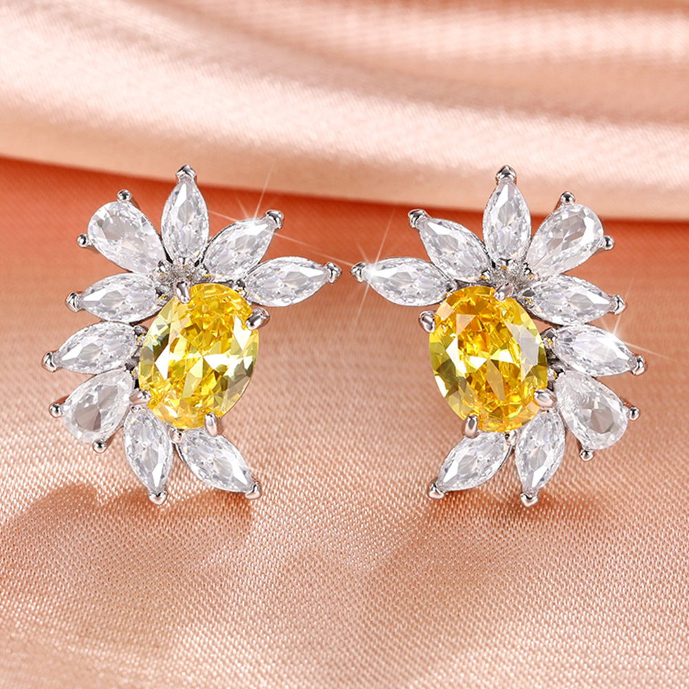 Copper Material Fashion Flower Copper Ear Studs Inlay Zircon Copper Earrings