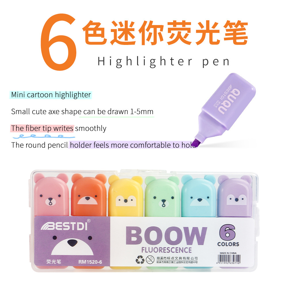 Nuevo conjunto de mini resaltador para estudiantes cuentas de dibujos animados graffiti pluma resaltador clave marcador