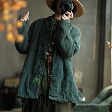 小泥姑娘原创设计女装民国风复古立领盘扣薄棉衣2123旧绿补丁款