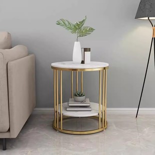 Scandinavian Marble Coffee Table, Modern Accessible Luxury Sofa, Double-Layer Side Table, Bedroom Side Cabinet, Corner Table, Bedside Small Round Table