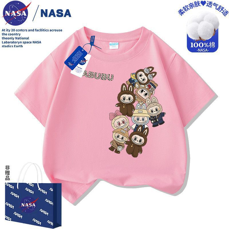NASA 子供用ラブブ labubu 漫画半袖 T シャツ男の子と女の子用、多用途でファッショナブルでかわいいファッショントップス
