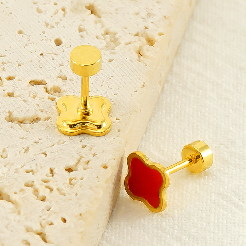 Pendientes de Acero de Titanio con Diseño de Trébol de Cuatro Hojas Estilo Francés Minimalista, Multicolores, Antidesvanecimiento, Mini Pendientes de Alta Gama para Mujer