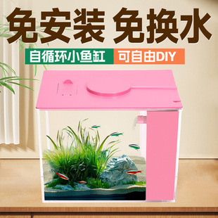 Fish Tank Turtle Box Oxygen-increasing Goldfish Tank Small Desktop Living Room Household Water-free Ecological Aquarium Feeding Breeding Box