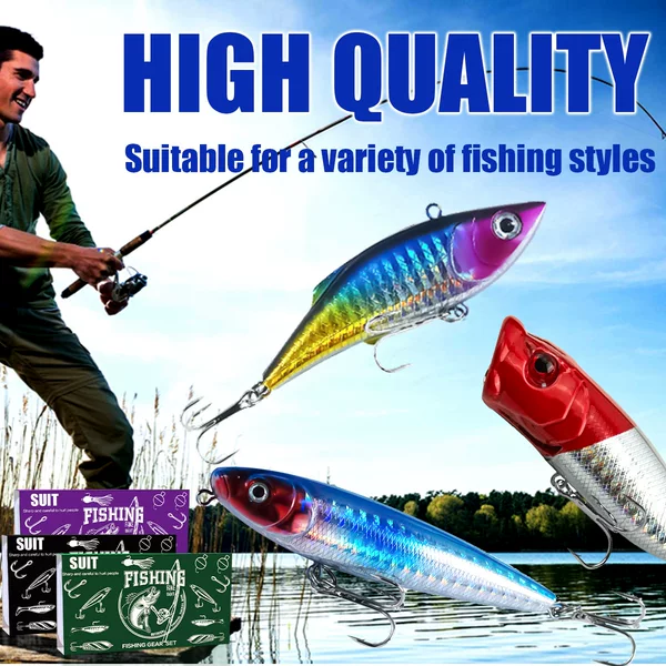 78 pieces of fishing tackle bait suit including bait hook worm spinner for bass trout fishing angling