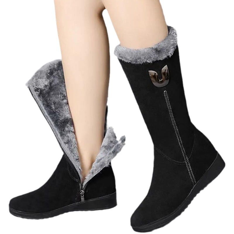 Botas de nieve versátiles de invierno zapatos de mujer forrados de lana engrosada media pantorrilla Martin botas cuña antideslizante botas de algodón con cremallera lateral caliente