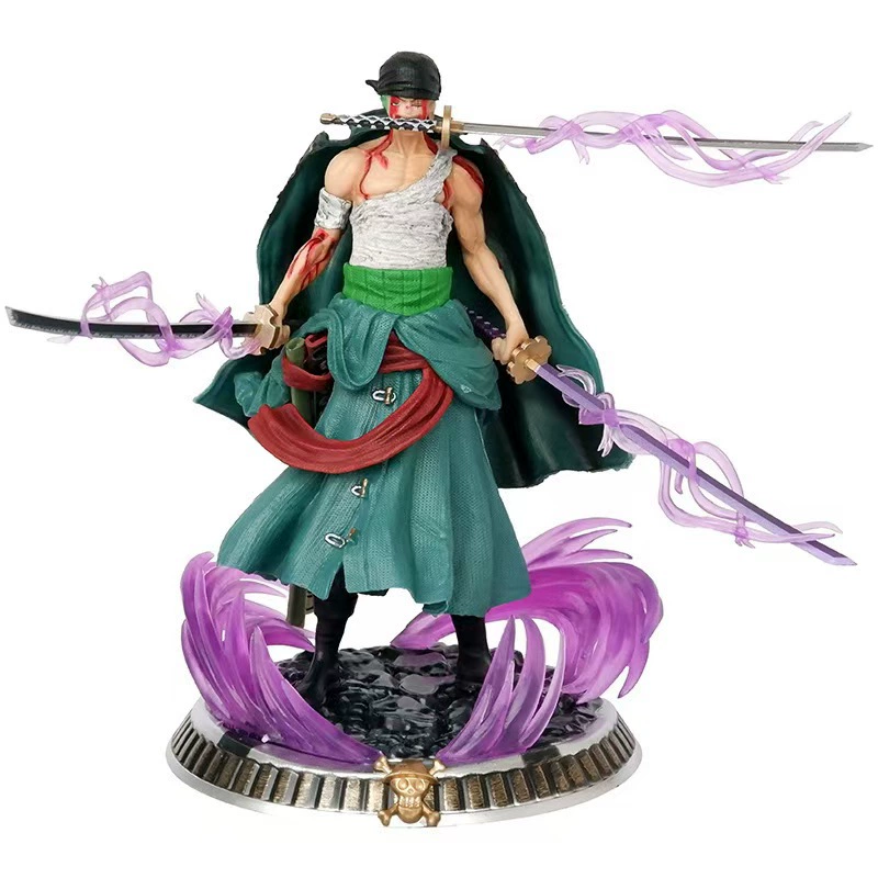 Фигура-анимация One Piece, маленькая покерная фантазия крови Зоро, трехлезвийный поток двусторонняя сцена статуя, коробочная фигурка модель