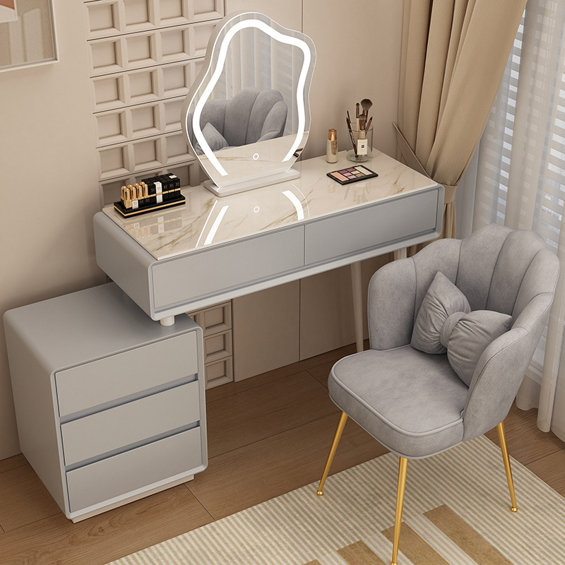 Madera maciza tablero de roca mesa de tocador de estilo de viento silencioso mesa de maquillaje de estilo de viento crema gabinete de almacenamiento mesas de cabecera de cama pequeñas mesas de maquillaje en una