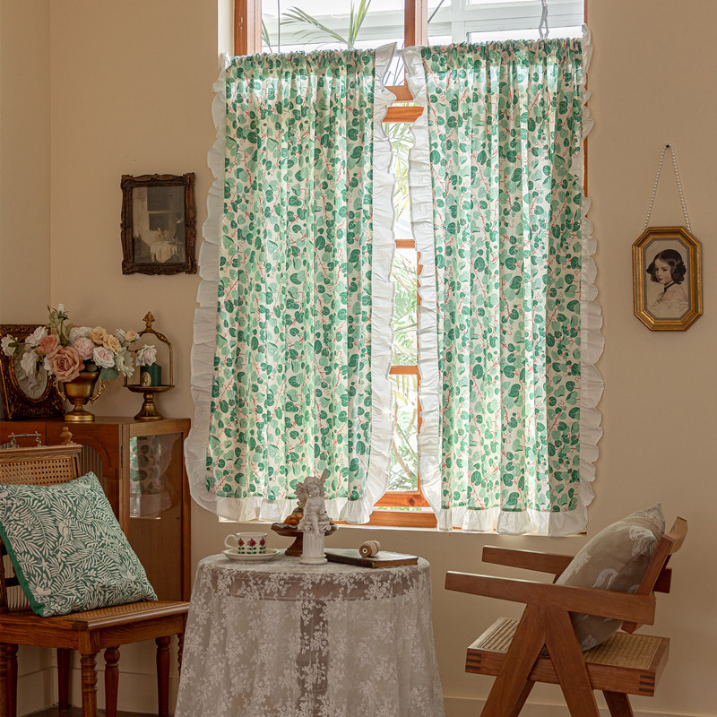 Cross-border All-cotto INS Prited For Homestay, O-drill Partitio Kitche Ruffle Widow Short Curtai, Hagig_voghion.com