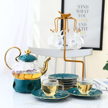 北欧金边英式下午茶陶瓷玻璃花茶具套装蜡烛加热温茶炉红茶花草茶