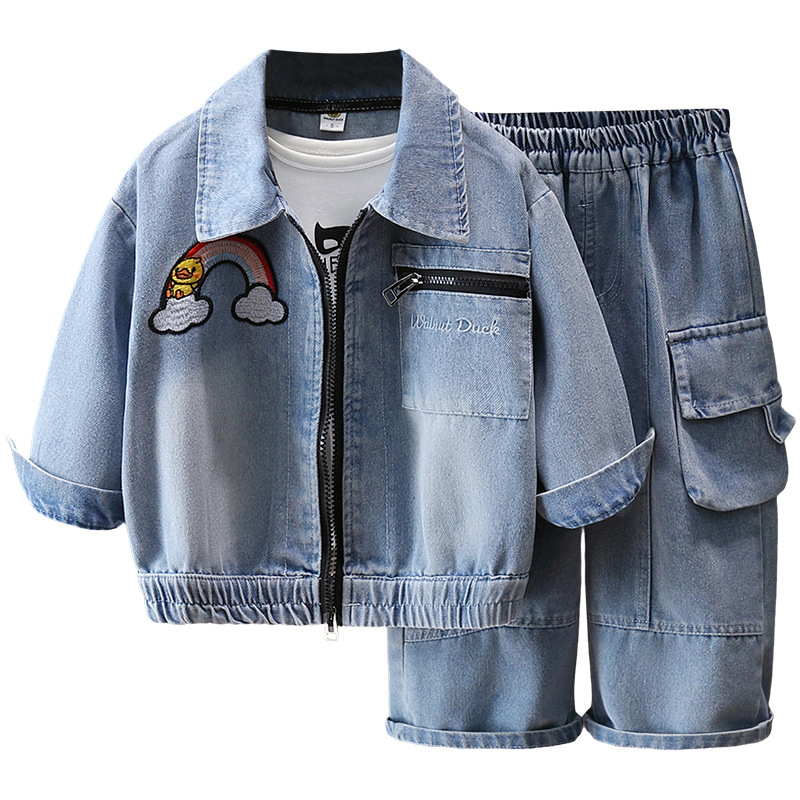 7788 ropa para niños traje de primavera para niños estilo coreano estilo occidental ropa de mezclilla para niños primavera y otoño moda de dos piezas de celebridades de Internet