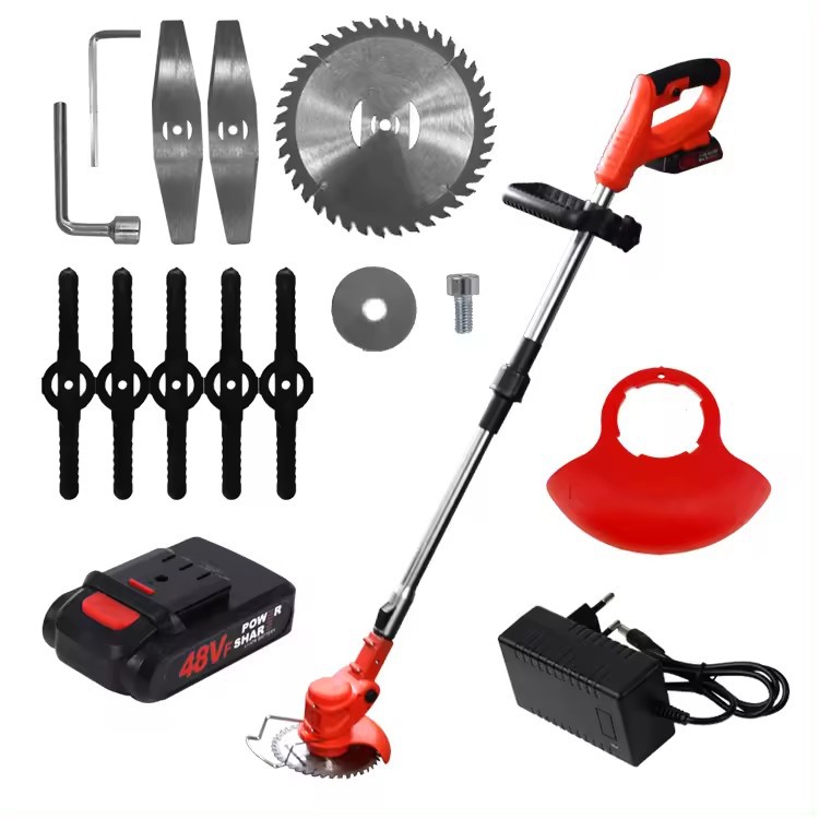 红色电动割草机锂电除草机多功能小型家用手持打农业多功能充电式