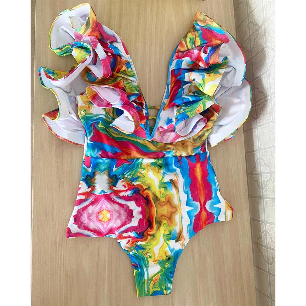 One-Piece Tie-Dye Printing Deep V-neck Backless High Waist Swimsuit - One Piece Swimsuit - Uniqistic.com