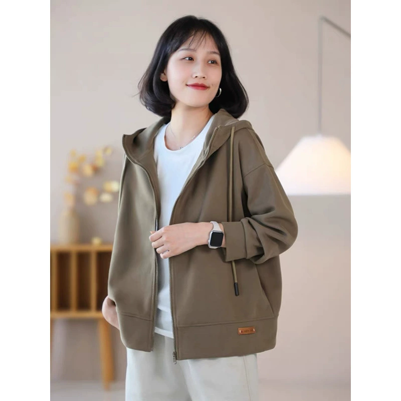 Толстовка с капюшоном для женщин, однотонная, повседневная, универсальная, свободная, тонкая, большого размера, в корейском стиле, с длинными рукавами, весенне-осенняя куртка-кардиган