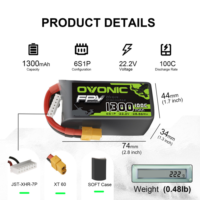 Ovonic欧牌1300 2200mAh 100C  6S 22.2V 穿越机FPV无人机电池|undefined