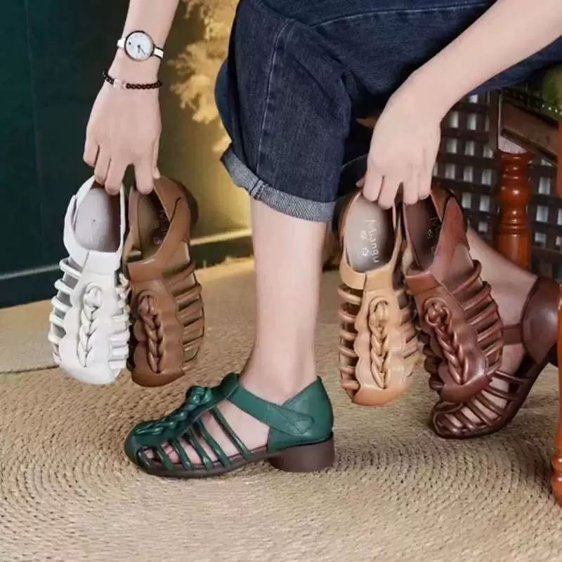 Ретро-сандалии из коровьей кожи ручной работы 2025 года, дышащие, с мягкой подошвой, в этническом стиле, в конфетных цветах, римские туфли