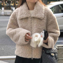 现货 2025冬季新款韩国东大门OU*CE翻领拉链羊羔毛皮毛一体外套女
