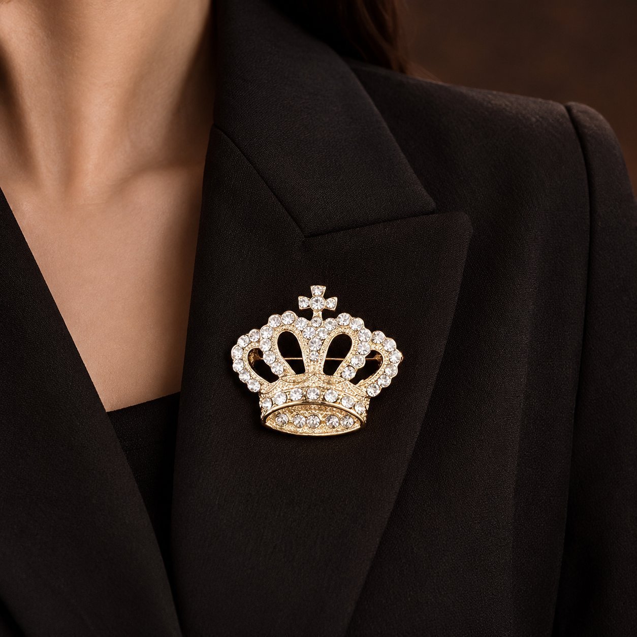 2023 New Korean Style Brooch Individuality Couple Full Diamond Crown Temperament Pin Electroplated Alloy Jewelry Accessories