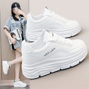 W3613 New Leather Women's Shoes 2024 Autumn White Shoes Thick Sole Height Increased Fashion Casual Shoes Sports Board Shoes