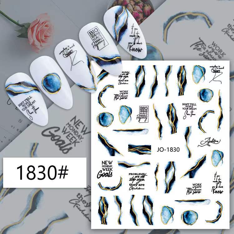 Nuevas pegatinas de uñas de oro de color marmoleado transfronterizo patrón de colina irregular curva dorada en blanco y negro pegatinas astringentes