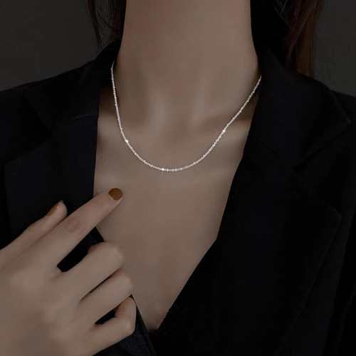 S925 sterling silver sparkling baby's breath choker necklace for women simple internet celebrity choker clavicle chain necklace