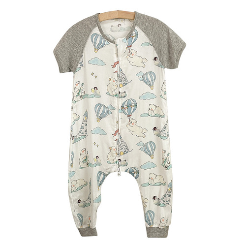 Digital printed gauze short-sleeved spliced split-leg sleeping bag summer thin baby split-leg sleeping bag children's anti-kick quilt