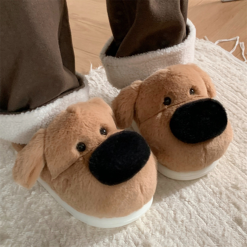 男女秋冬寝室家庭用保温かわいい毛羽立ち靴綿靴カップルの素直な鼻犬綿スリッパins|undefined