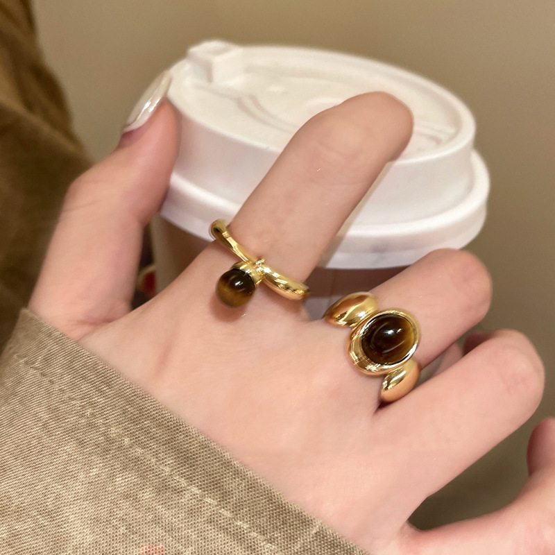 美拉德虎眼石开口戒指女秋冬高级感可调节食指戒轻奢小众设计指环|undefined