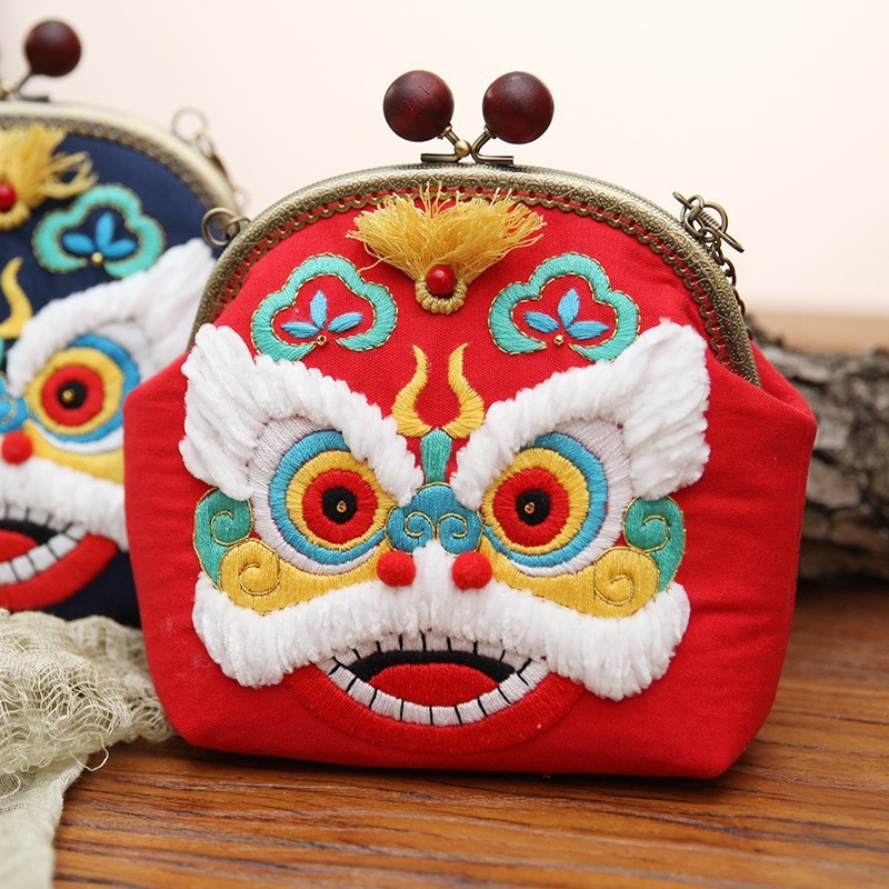 Bola de madera redonda - Bolsa de oro xingshikou 16.5 - rojo chino (no terminado) + tensión de bordado de plástico + cadena