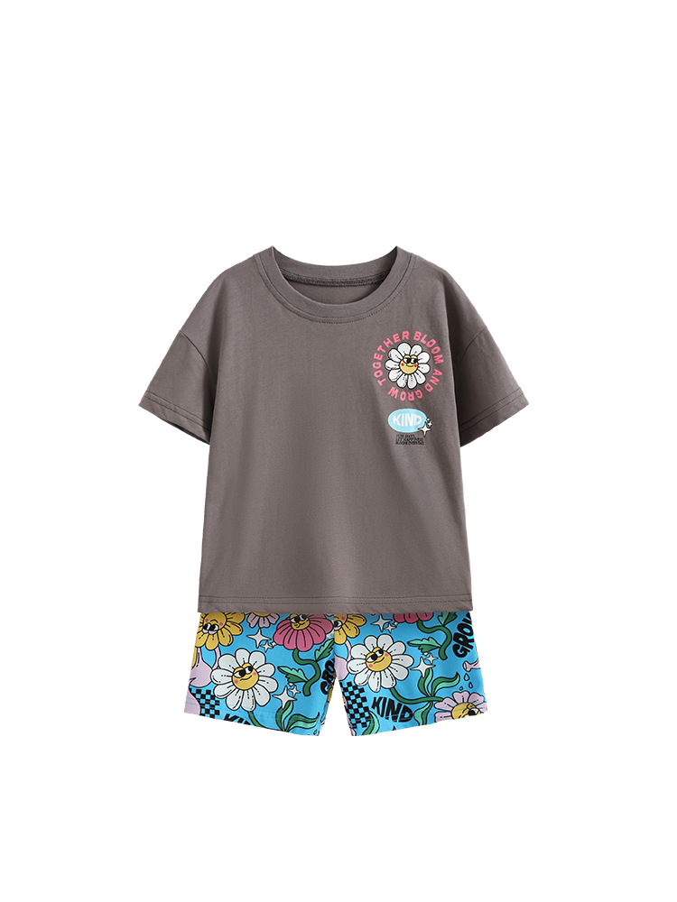 Malwee transfronterizo niños y niñas moda extranjera de moda set de verano nuevo cuello redondo de manga corta ropa de niños pequeños y medianos europeos