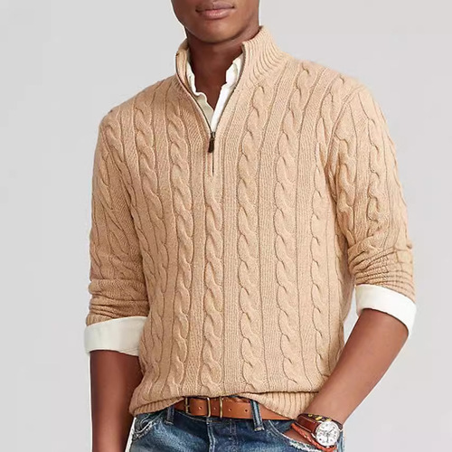 Cross-border autumn and winter foreign trade men's cabled half-neck zipper knit sweater and sweater large size casual turtleneck base sweater
