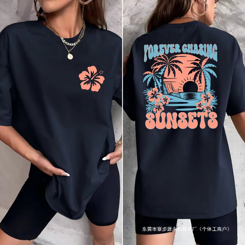 Forever Chasing the Sun Beach Coconut Tree Print T-Shirt Women's Summer Full-Fit T-Shirt Y2K Soft Clothing Loose Fit Forever Chasing the Sun Beach Coconut Tree Print T-Shirt Women's Summer Full-Fit T-Shirt Y2K Soft Clothing Loose Fit