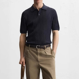 High-End Men's Polo Collar Wool Sweater from Foreign Trade Knitwear Factory, Custom-Made Short-Sleeve Sweater in Old Money Style