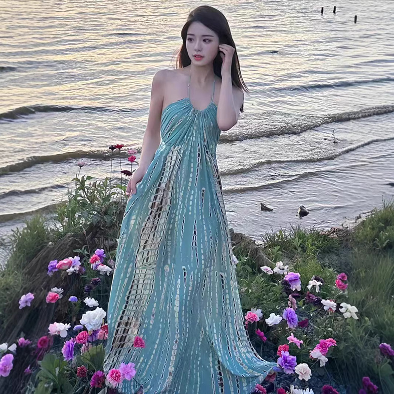 Bohemian Vacation Dress for Women, New Summer Style, French-Style Travel Photography Beach Dress, Elegant Long Dress