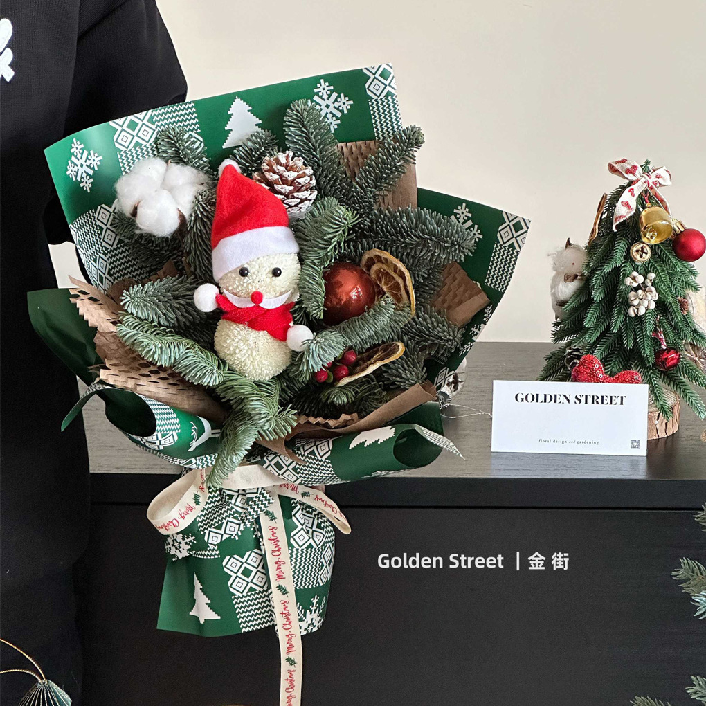 Navidad nuevo papel de embalaje de flores impermeables manzana ramo de papel de embalaje de regalos de Nochebuena