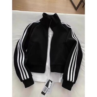 Velvet Three-Stripe Short Sweatshirt Jacket Women's 2025 New Autumn and Winter Sports Wear Fashionable Stand-Up Collar Baseball Uniform